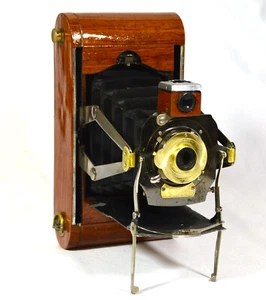 FOLDING CAMERA KODAK NO 1A FOLDING POCKET MODEL D ANTIQUE CUSTOM BUBINGA WOOD - Picture 1 of 8