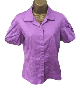 DKNY Donna Karan Blouse Shirt 10 Lilac Purple Puff Sleeve Stretch Cotton Work - Picture 1 of 9