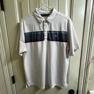 Travis Mathew Golf Polo Medium Multicolor Stripe Polyester Spandex Travel - Picture 1 of 10