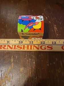 Hand Painted Wooden Box El Salvador Folk Art Houses/Birds Bright Colors - Picture 1 of 8