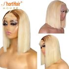 Ombre 613 Pink Short Bob Pixie Cut Lace Frontal Wig Human Hair Straight Wig Remy