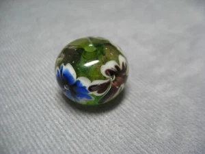 Purple&White Flowers with Green American Lampwork Glass Bead 17 x 23 mm Rondelle - Picture 1 of 4