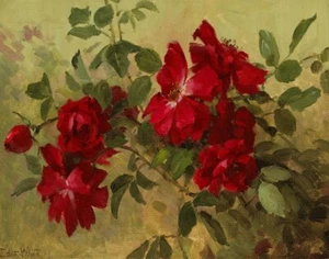 Edith White Red Roses Canvas Print 16 x 20 - Picture 1 of 5