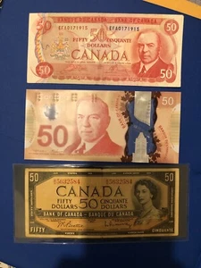 Lot Of Three Canadian Fifty Dollar Bills Circulated Condition - Bild 1 von 8