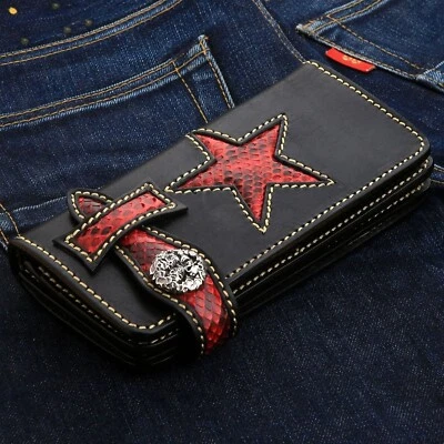 Cartera de motociclista Tribal Star roja piel de serpiente Foto 1 de 4