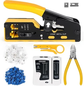 RJ45 Crimp Tool Kit, Ethernet Pass through Crimper, Network Cat5 Cat6 Cat7 Crimp - Picture 1 of 7