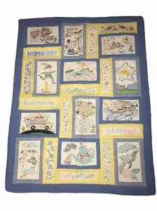 Vintage Handmade Child’s Quilt Embroidery 39”X31” Rectangular Lap Crib Wall Cute - Picture 1 of 10