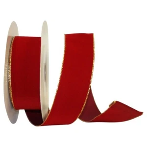 MDR Trading 1.5 in. x 50 Yds Wired Red Velvet with Gold Trim Ribbon - Set of 2 - Picture 1 of 1