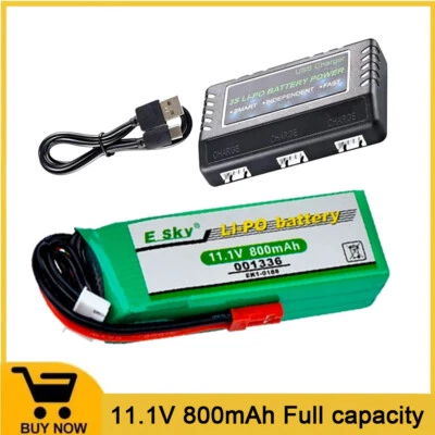 800mAh 11.1V LiPo Battery + charger for Esky EK1-0188 001336 Big LAMA E020/E515A - Image 1 of 4