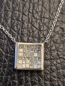 14k White Gold Diamond Necklace, Invisible Set Diamond Necklace - Picture 1 of 24