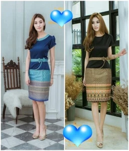 Thai Style Dress Traditional Skirt Fashion Women Top-Set-Casual Elegant For Work - Picture 1 of 5