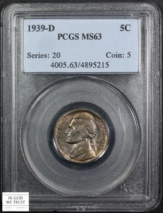 1939 D Reverse of 1940 Jefferson Nickel 5C PCGS MS 63 (Toned!) - Picture 1 of 6