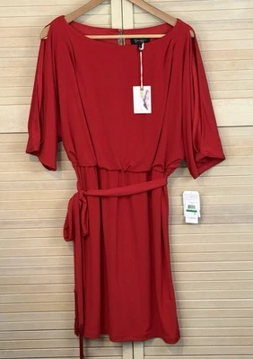 Jessica Simpson Red Split Dolman Sleeve Fit Flare Dress Large NWT - Image 1 of 4