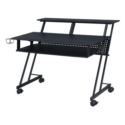 ACME FURNITURE ACME Suitor Wooden Top Music Recording Studio Desk with Keyboard Tray in Black
