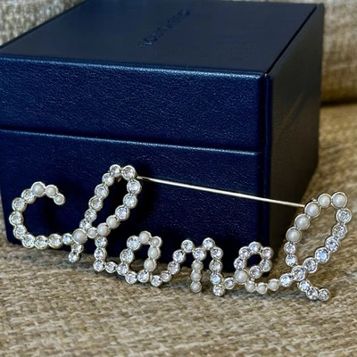 Auténtica pinza de pelo de cristal CHANEL con pasador de perlas dorado RUNWAY cursiva Foto 1 de 4
