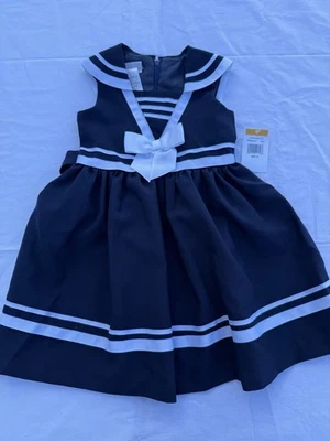 Nuevo Vestido de Fiesta Bonnie Jean Niñas Marinero Náutico Azul Marino Niño Pequeño 3T Foto 1 de 4