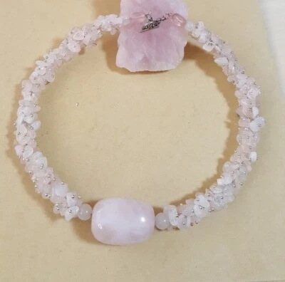 ROSENQUARZ Edelstein Kette Collier Halskette 48cm Rosa Unikat - Bild 1 von 4