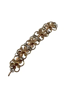 Rose Metal Gold Tone Bracelet Flowers Daisies Rings 7.25" Long 1.25" Wide Spring - Picture 1 of 7
