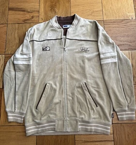 FILA Men’s Vintage Beige Brown Velour Italia Sweat Track Jacket Size Medium M - Picture 1 of 7