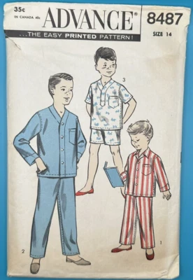 Boys Pajamas PJ's Sewing Pattern Advance 8487  Size 14 1950's Vintage J C Penney - Image 1 of 2
