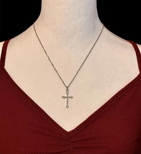 Silber Kreuz Halskette Strass Kristalle Steine zierlich hell elegant nagelneu - Bild 1 von 8