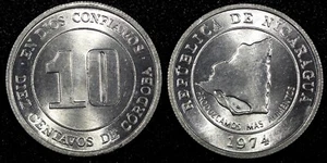Nicaragua Aluminum 1974 10 Centavos FAO GEM BU KM# 29 (24 264) - Picture 1 of 3