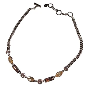 Givenchy Chocolate Rhinestone Crystals Antique Copper Gold Necklace Chain Signed - Picture 1 of 5
