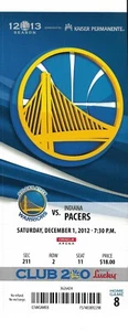 GOLDEN STATE WARRIORS vs Indiana Pacers 12/01/2012 TICKET Curry 20 Points - Picture 1 of 1