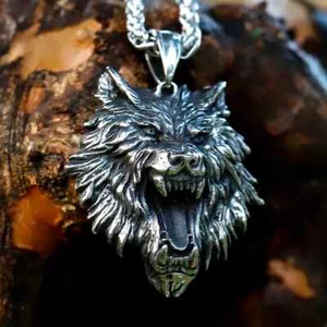 316L Edelstahl Wolf Wolfskopf Anhänger mit Kette - Halskette Edelstahl 60 cm - Bild 1 von 6