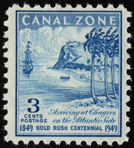 Canal Zone Stamp Scott # 142 Mint F-VF - 3 Cents Blue 49'ers Arriving at Chagres - Picture 1 of 1