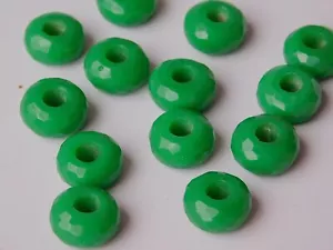 Pair Of Big Hole Hydro Onyx Green Quartz Faceted Roundel European Beads 8x14mm - Picture 1 of 6