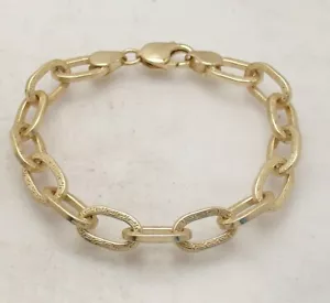 7.5" Bellezza Greek Key Oval Link Bracelet Lobster Lock Solid Yellow Bronze - Picture 1 of 4