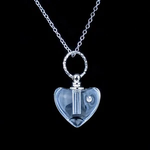 a25d Cremation HEART Urn Necklace w single rhinestone Jewelry sympathy funeral - Picture 1 of 10