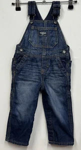 OSHKOSH B’GOSH Overalls Size 12 Months Dark Denim Blue Fleece Lined Diaper Snaps - Picture 1 of 10