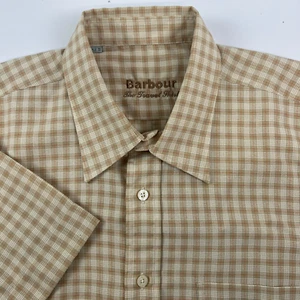 Barbour Men's Polyester Gold Short Sleeve Button Up Plaid Travel Shirt XL - Picture 1 of 11