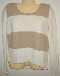DKNY JEANS - SMALL - BEIGE & WHITE -  COTTON BLEND KNIT  PULLOVER - SWEATER  - Picture 1 of 2