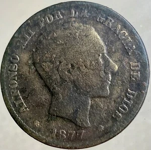1877 Spanish Coin 10 Centimos King Alfonso XII Large 140 Years Old - Picture 1 of 13