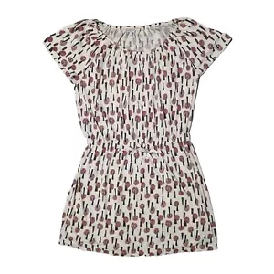 Hoss Intropia Short Dress Size Large Cream Patterned Waist Drawstring Cap Sleeve - Picture 1 of 15