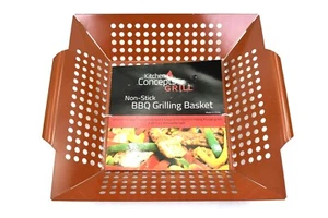 Kitchen Concepts Antiadherente Estilo Wok Metal Barbacoa Parrilla Cesta Cobre con Asas - Imagen 1 de 6