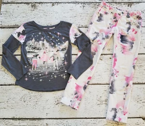 JUSTICE 10 Mädchen grau rosa Glitzer City Eislauf Tee Spandex Jeggings EDC-TT2 - Bild 1 von 5