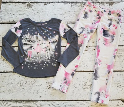 Camiseta de patinaje sobre hielo Justice 10 niñas gris rosa brillante ciudad spandex jeggings EDC-TT2 Foto 1 de 4