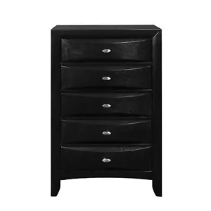 59 Black Solid Wood Mirrored Five Drawer Dresser - Picture 1 of 4