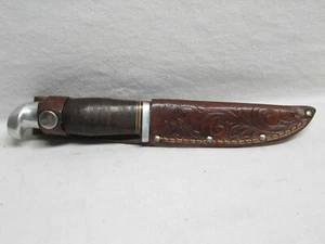 Vintage Kinfolk 330 4 1/2 USA Made Hunting Knife & Leather Belt Sheath Old - Picture 1 of 9