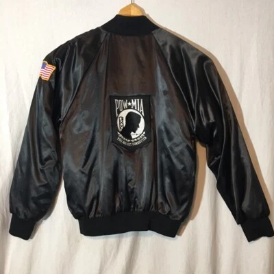 VTG Wear Guard Satin Bomber Jacket Vietnam Veteran Flight Patches POW MIA Army L - Image 1 of 4