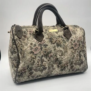 VINTAGE FRENCH LUGGAGE CO "GRAY ROSE" SUEDE TAPESTRY USA Speedy 13” Tote Bag - Picture 1 of 18
