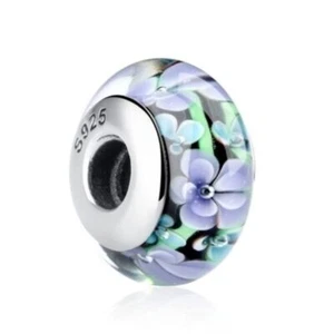 SOLID Sterling Silver Purple Midnight Rose Murano Glass Charm -YOUnique Designs - Picture 1 of 1