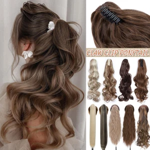 Real As Human Claw Clip In Ponytail Extensions Long Wrap Pony Tail Natural Thick - Picture 1 of 31