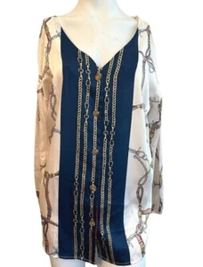 Women's Medium Blouse Chain Belt Nautical Button Down Tunic NWT $77 MSRP - Picture 1 of 4