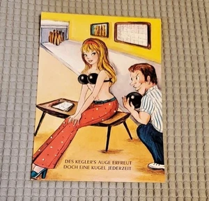 1980's Postcard German Humor Comic "The bowler's eye is pleased by a ball at..." - Picture 1 of 2