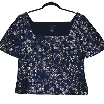 Club Monaco Brocade Dressy Blouse 12 Midnight Puff Sleeve Party Holiday NEW NWT - Image 1 of 4